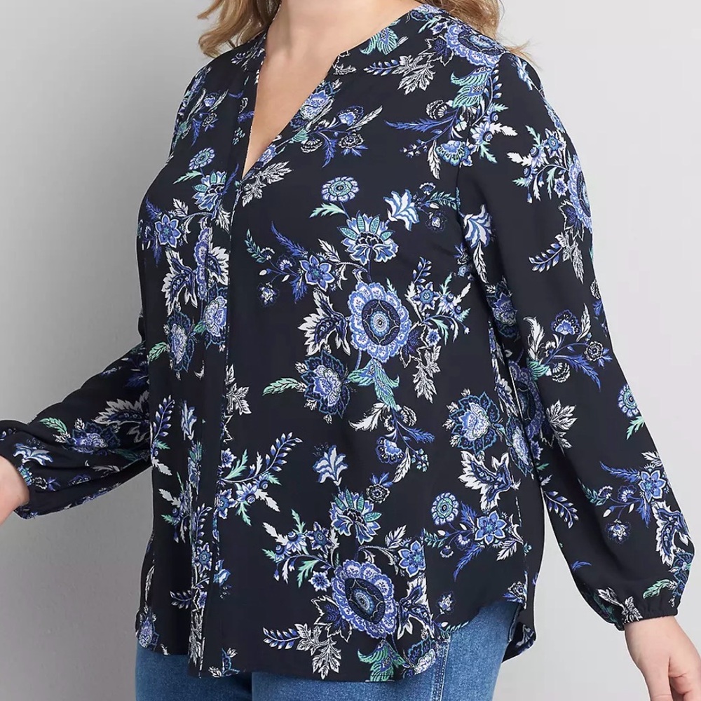 Lane Bryant Floral Long Sleeve V Neck Button Blouse Size 20